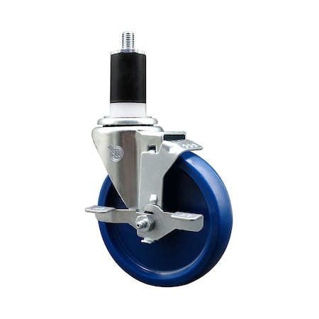 Service Caster 5'' SS Solid Poly Swivel 1-1/2'' Expanding Stem Caster with Brake SCC-SSEX20S514-SPUS-TLB-112